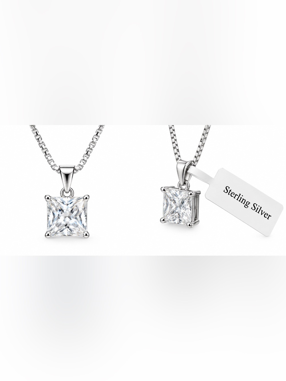 Luxury 3 CT Princess Moissanite Diamond 925 SS Necklace Retail $560!